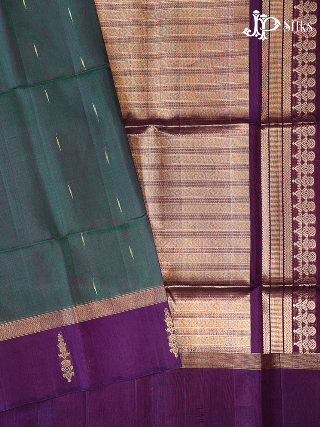 Deep Bottle Green And Deep Violet Kora Cotton Saree - G908