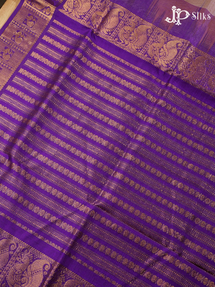 Beige and Violet Silk Cotton Saree - F3517