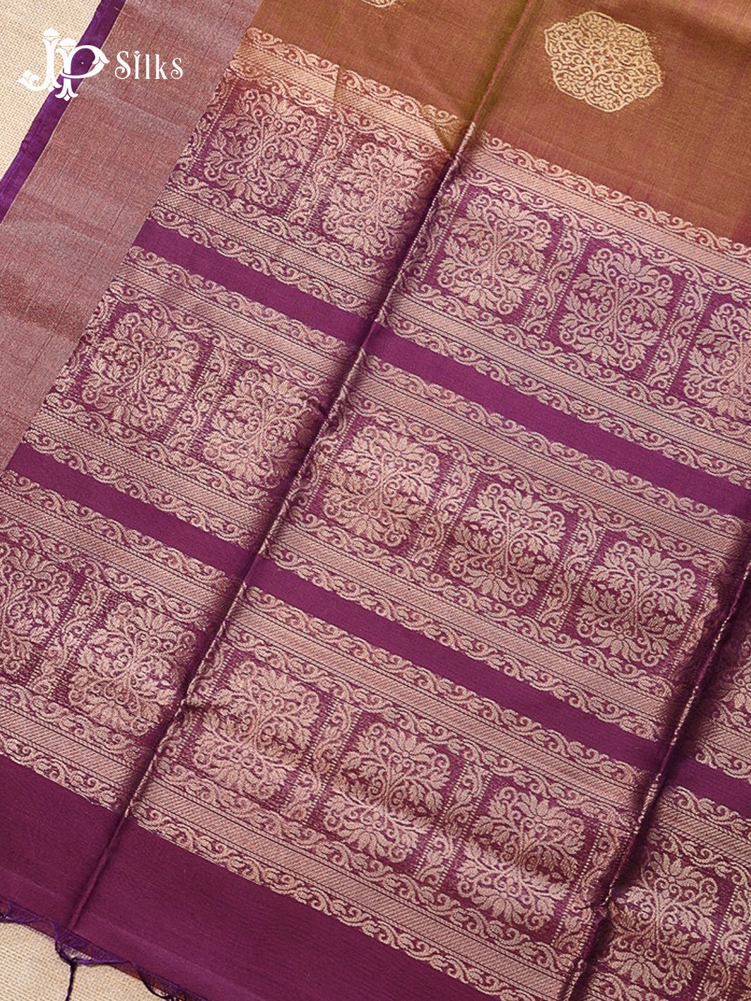 Golden Brown and Deep Violet Kora Cotton Saree - G914