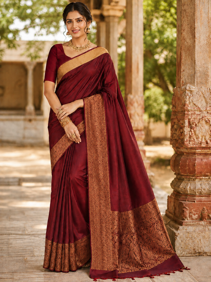 Brown Soft Silk Saree - F3547