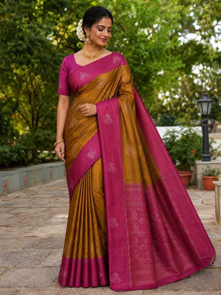 Copper & Dark Magenta Soft Silk Saree - F2916