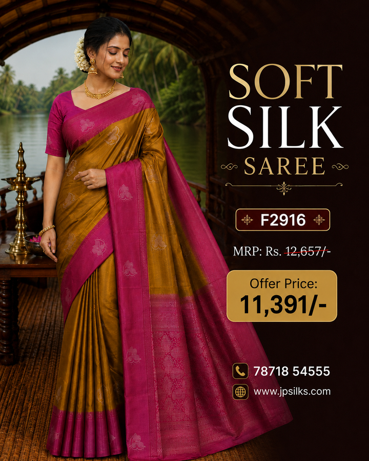 Copper & Dark Magenta Soft Silk Saree - F2916