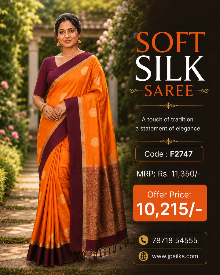 Orange And Maroon Soft Silk Saree - F2747