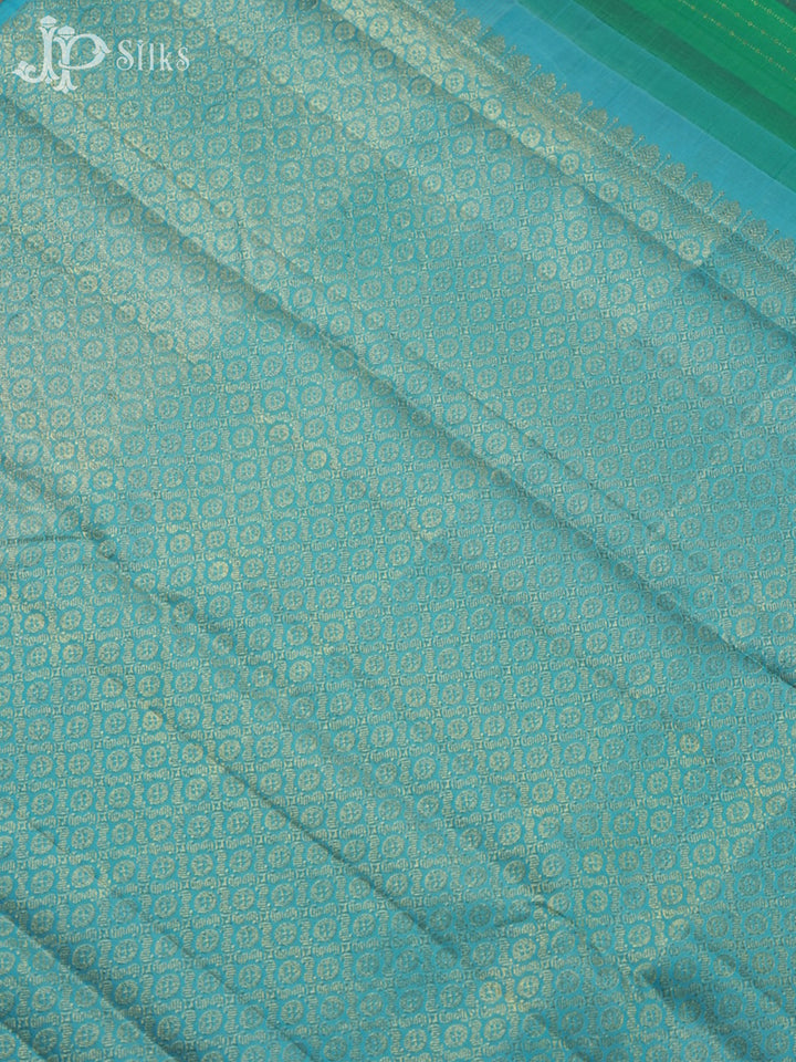 Green and Sky Blue Kanchipuram Silk Saree - F435 - view 5