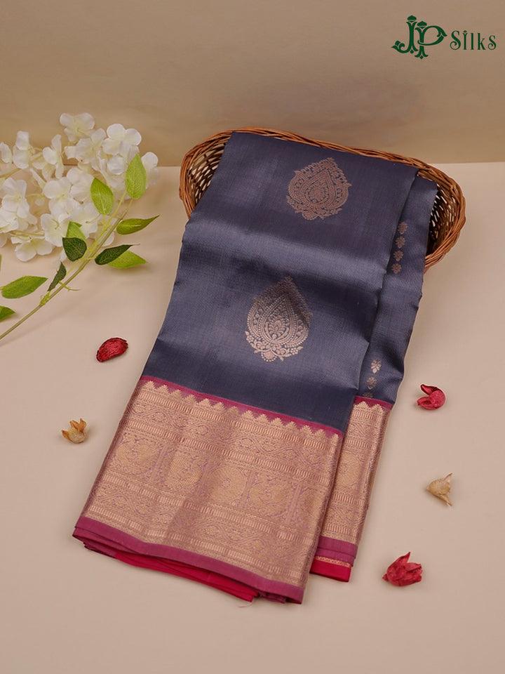 Bluish Grey And Pink Pure Silk Mixed Saree - F3562
