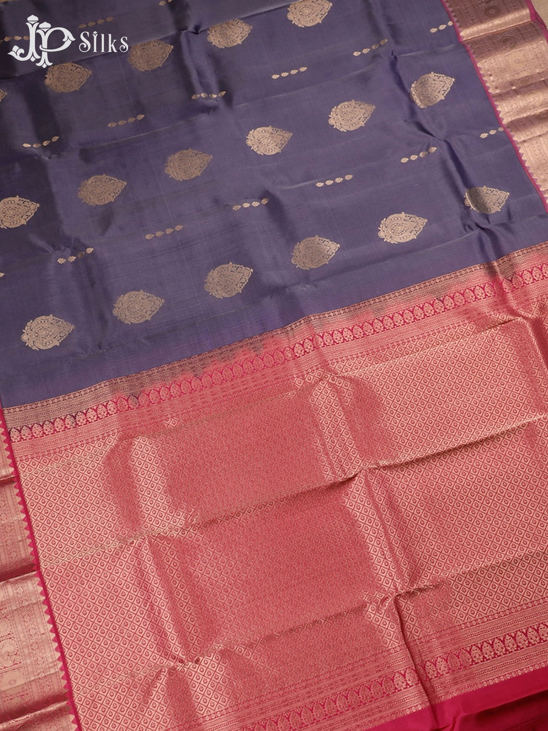 Bluish Grey And Pink Pure Silk Mixed Saree - F3562