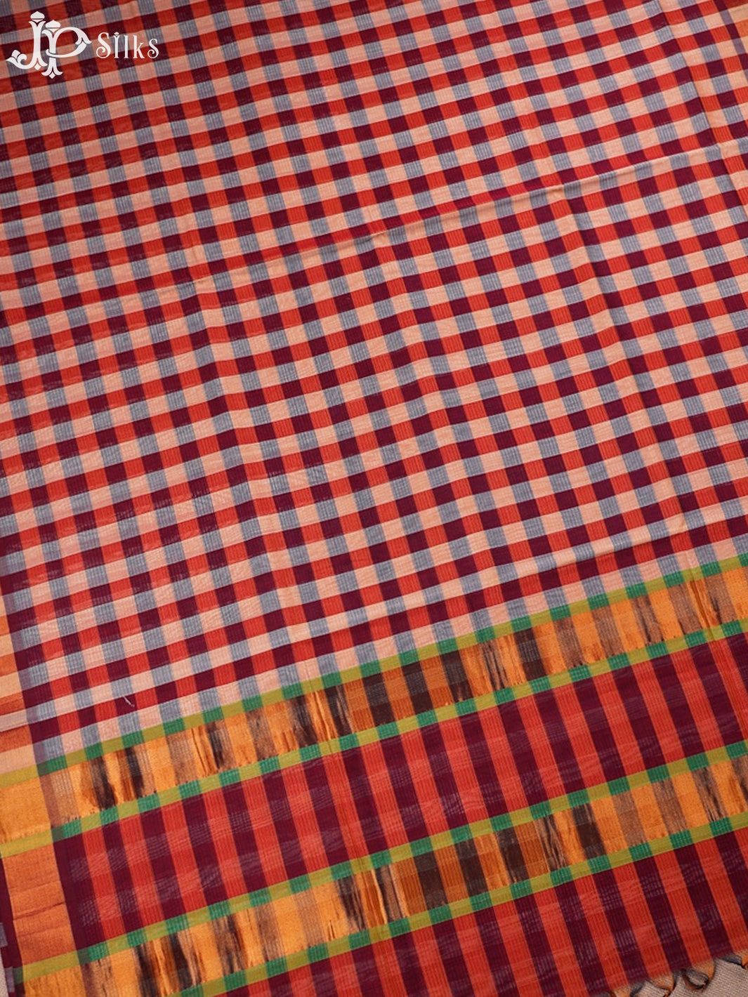Maroon, White And Light Red Venkatagiri Cotton Saree - D9923