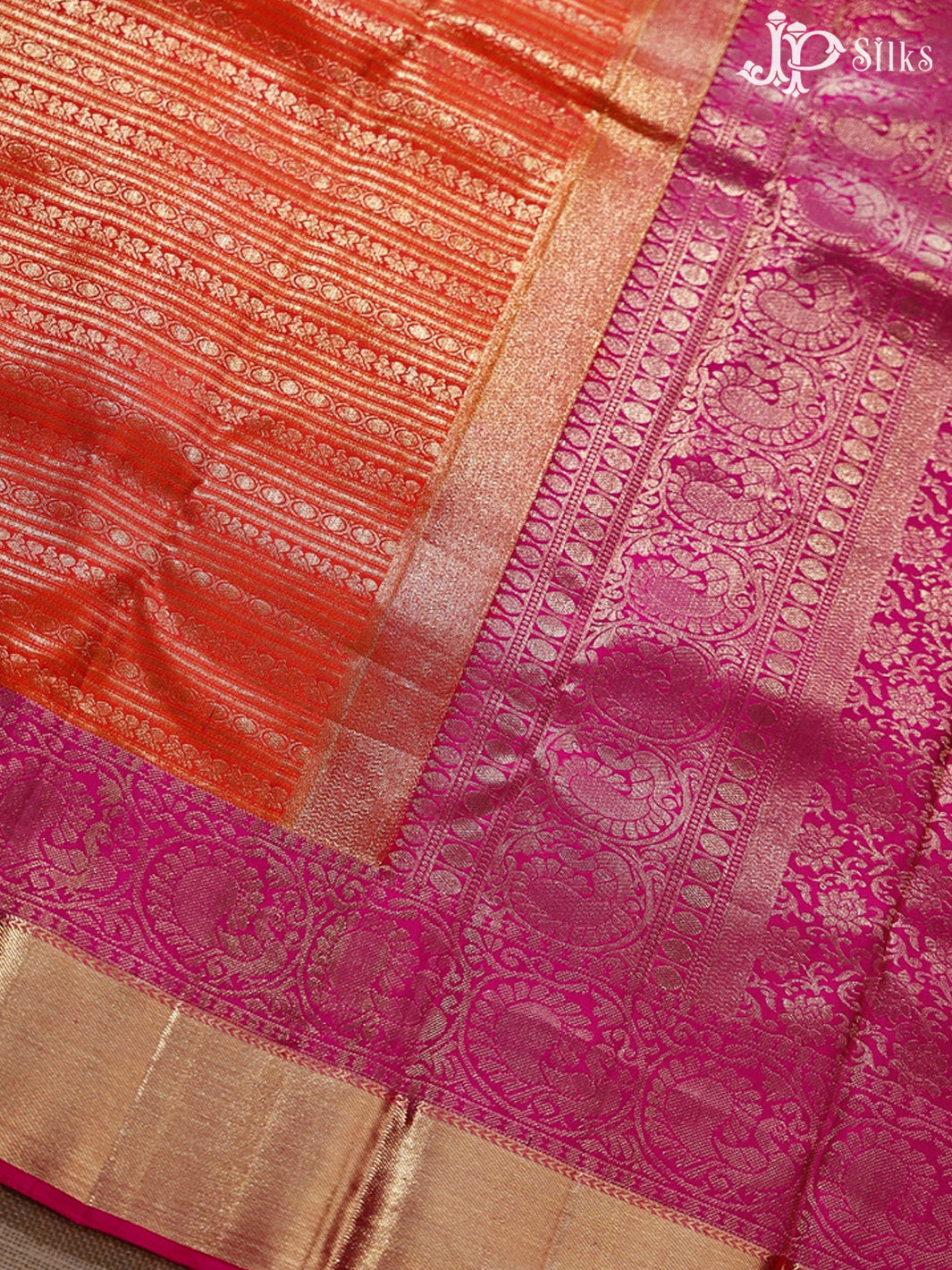 Orange And Pink Kanchipuram Silk Saree - A342