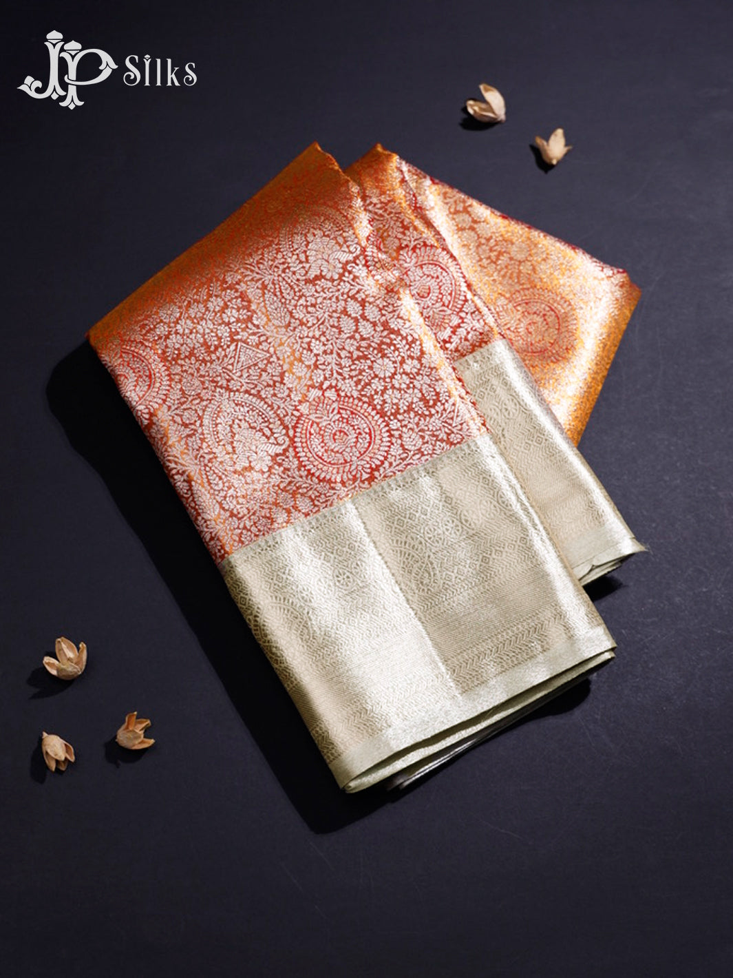 Rust Orange and Golden Beige Art Silk Saree - H18