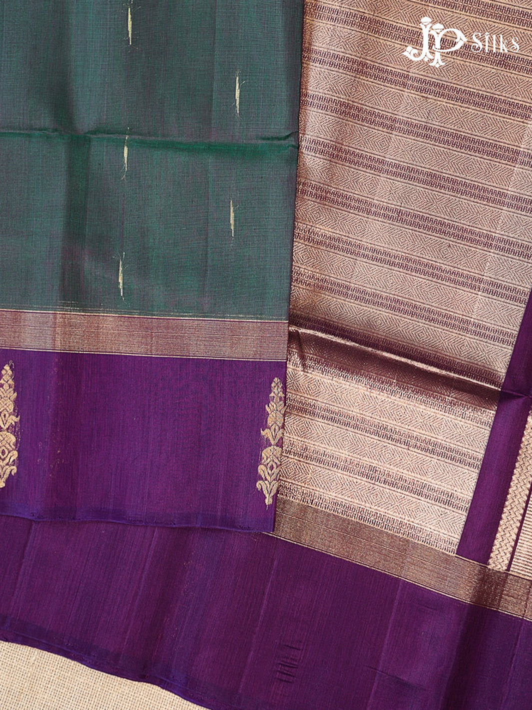 Deep Bottle Green And Deep Violet Kora Cotton Saree - G908