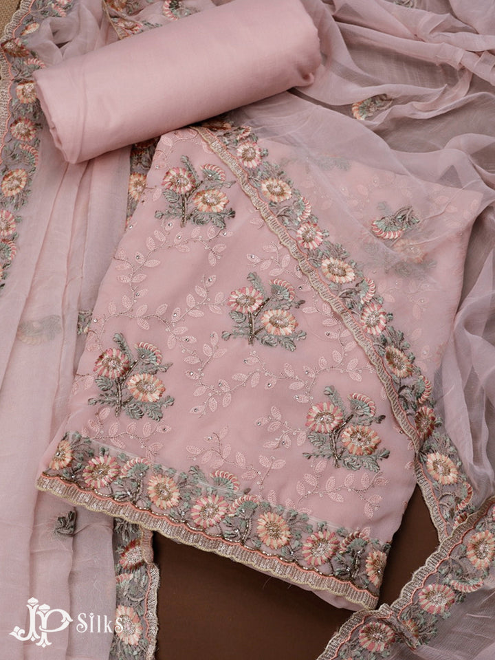 Light Pink Thread Work Salwar Suit Material - E3542