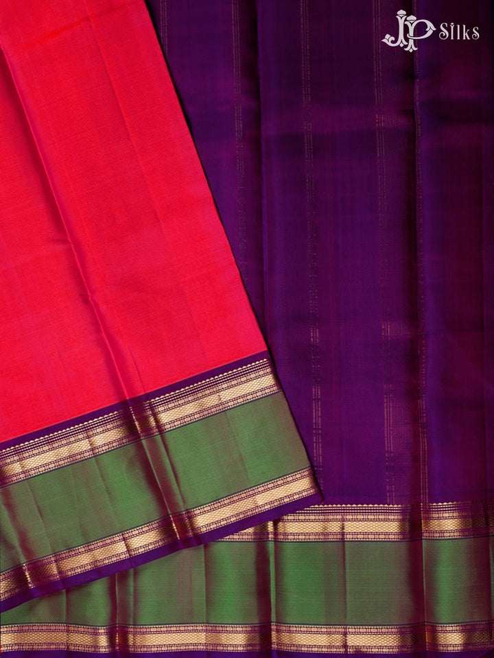 Reddish Pink And Purple Kanchipuram Silk Saree - F3467