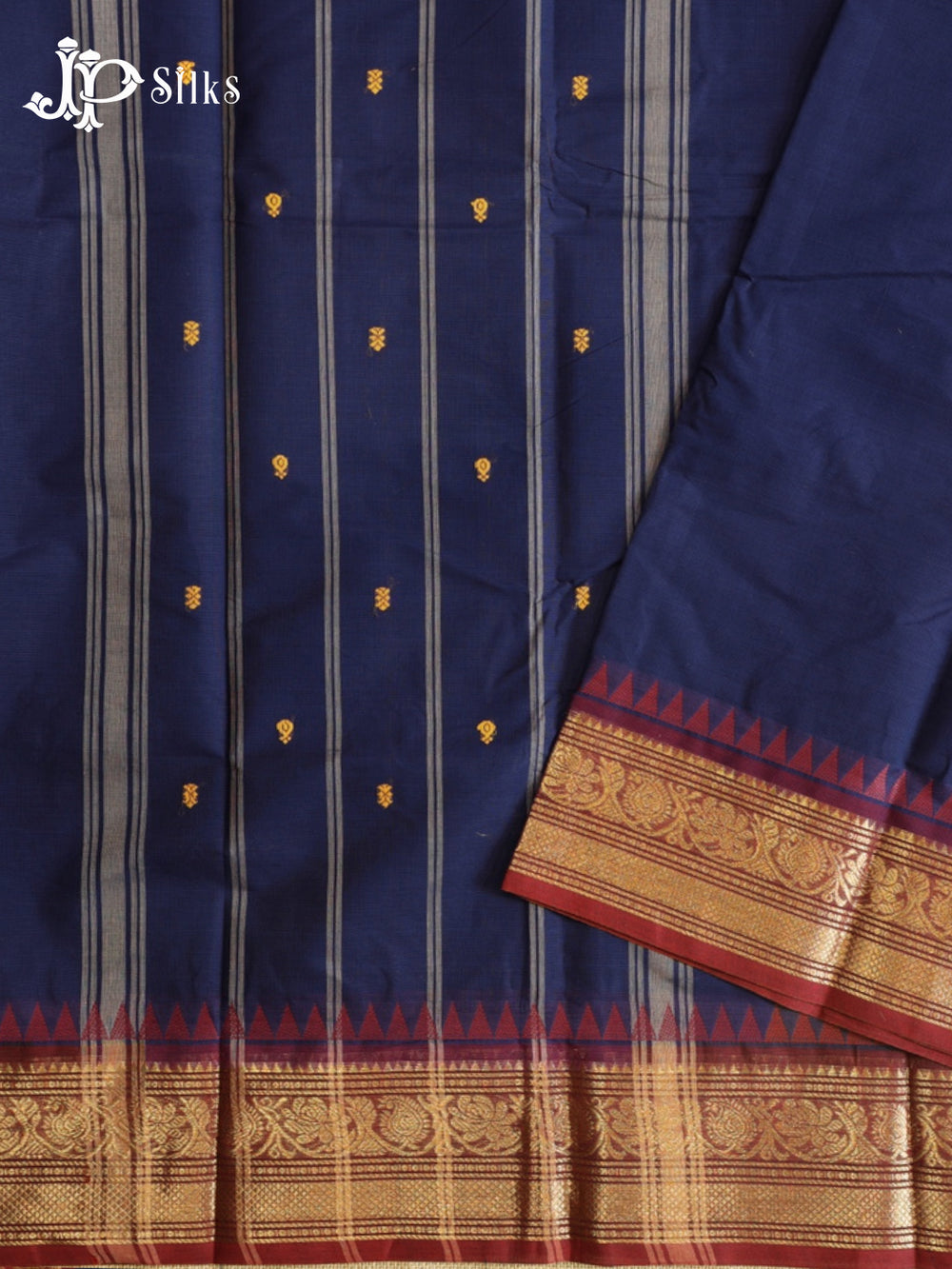Dark Navy Theni Cotton Saree - G886 - view 2