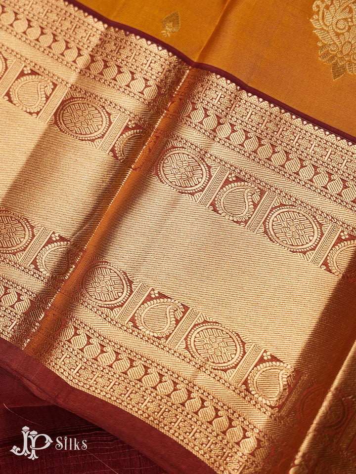 Mustard And Maroon Pure Silk Mixed Saree - G62