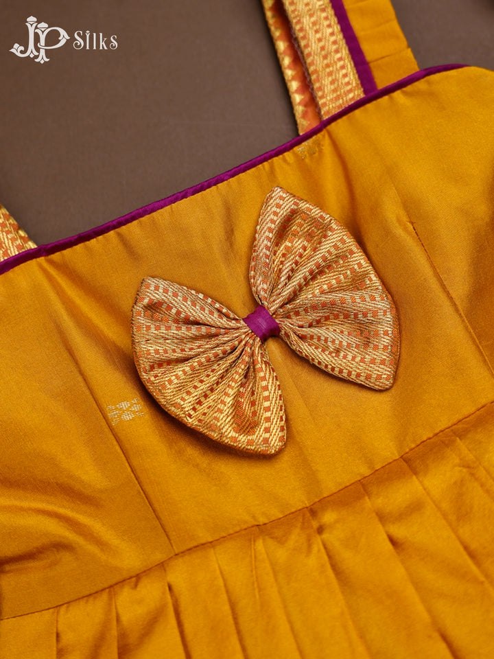 Mustard Yellow Pure Silk Kids Readymade Dress | 6 m - 12 m - F3534