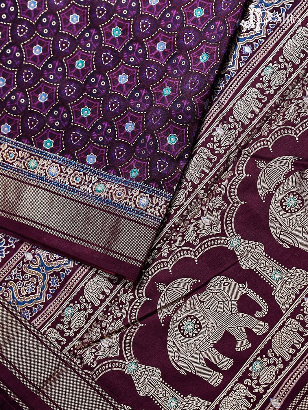 Deep Violet Khadi Print Banarasi Saree - F3353