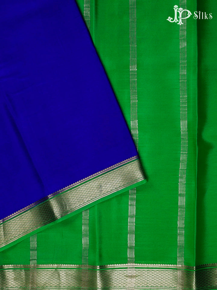 Denim Dark Blue And Green Mysore Silk Saree - F2456