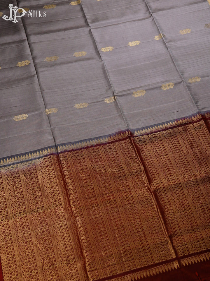 Grey And Maroon Soft Silk Saree - F3471