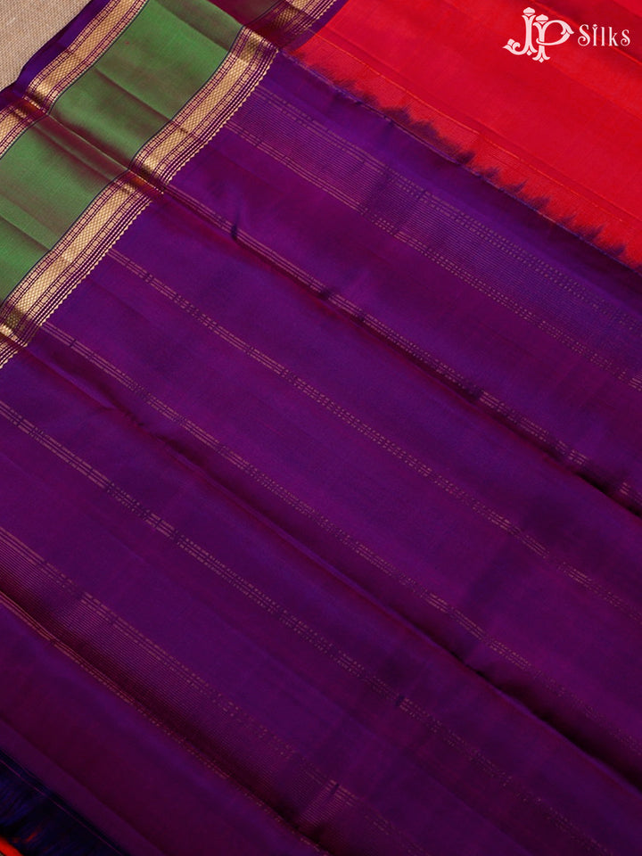 Reddish Pink And Purple Kanchipuram Silk Saree - F3467