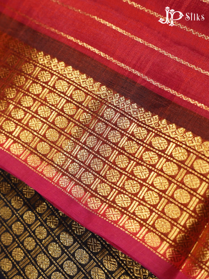 Dual shade Rust Brown and Black Silk Cotton Saree - F345