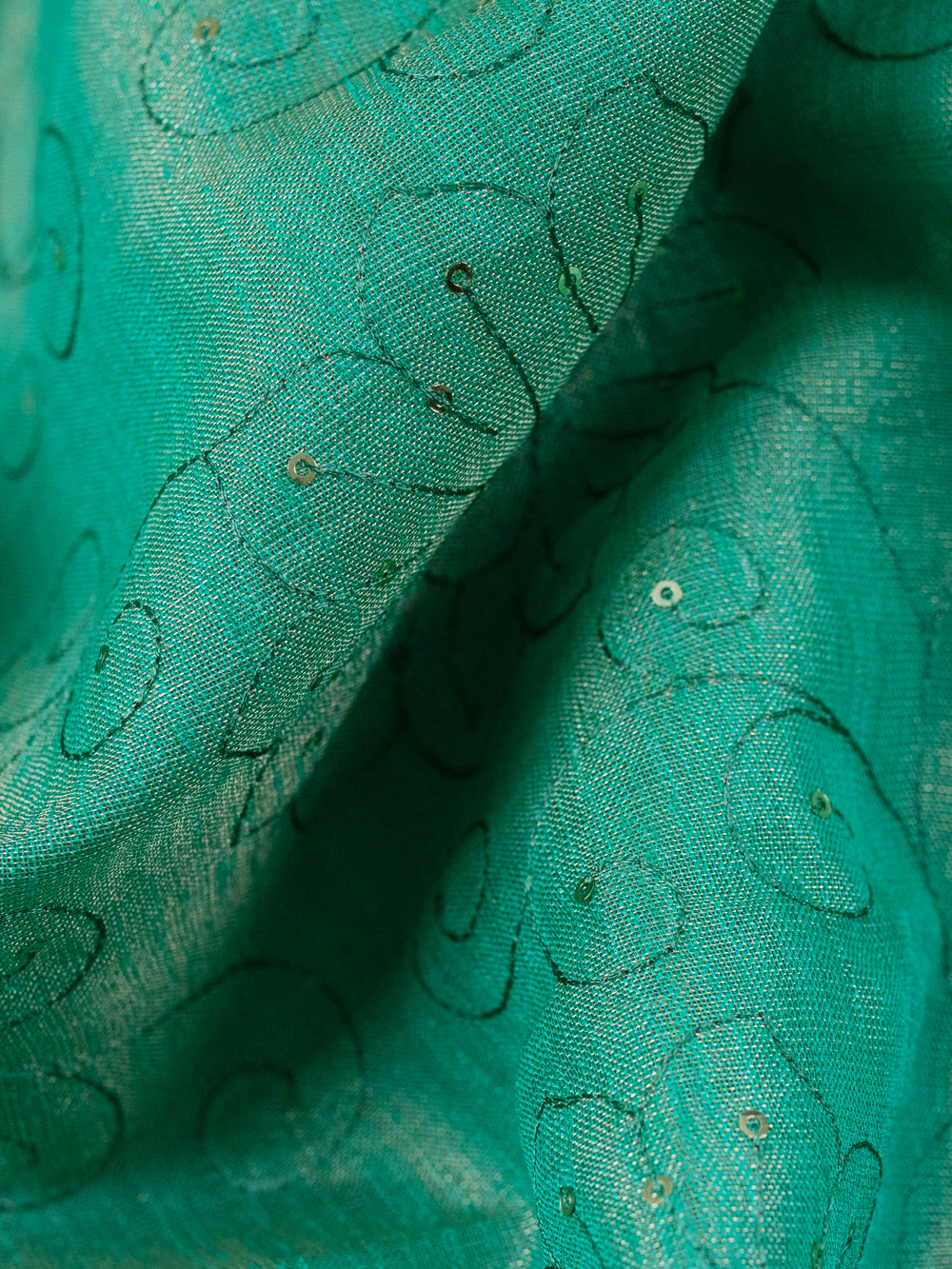 Turquoise Green Tissue Fancy Saree - E730 -View 1