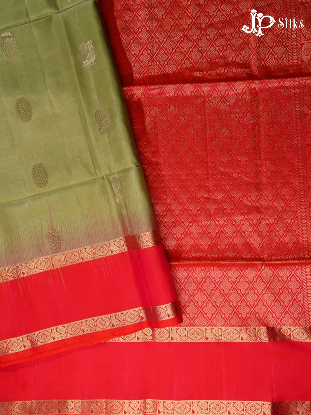 Olive Green and Dual shade Orange Pink Soft Silk Saree - F2911