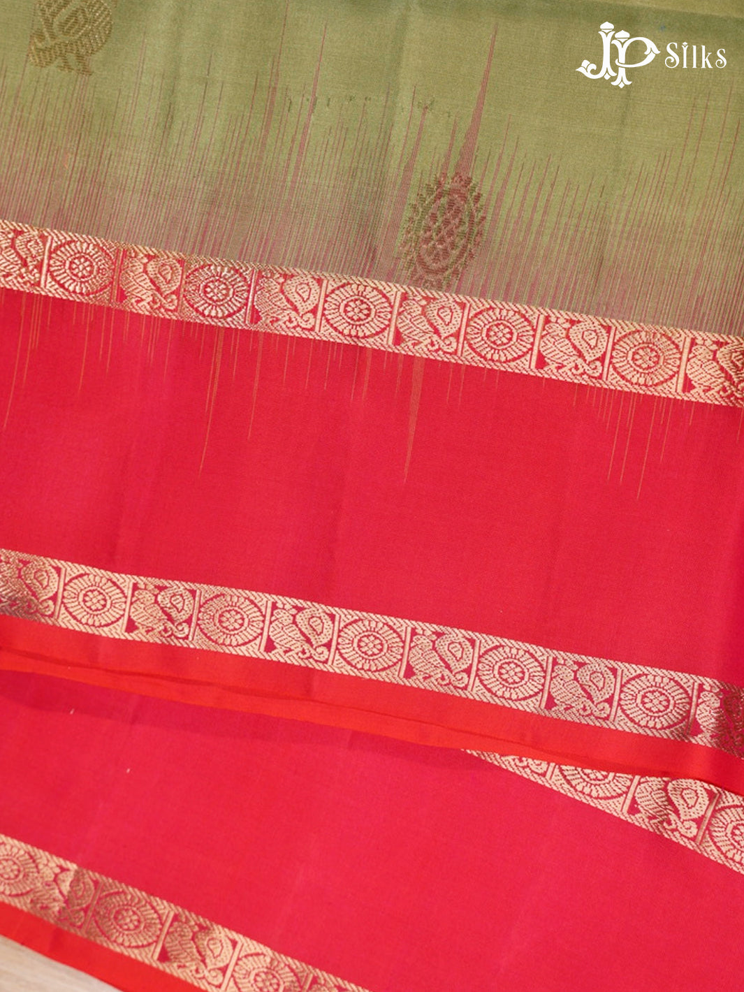 Olive Green and Dual shade Orange Pink Soft Silk Saree - F2911