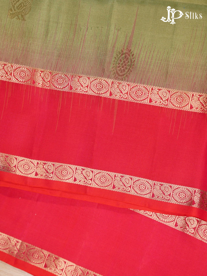 Olive Green and Dual shade Orange Pink Soft Silk Saree - F2911