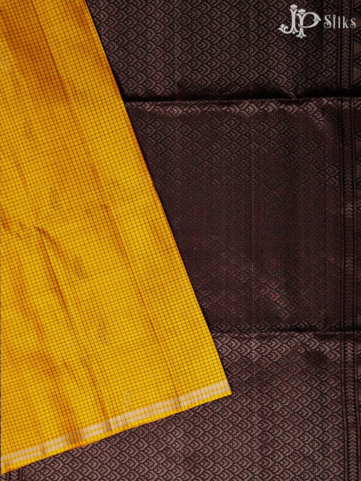 Mustard Yellow And Brown Soft Silk Saree - F3470