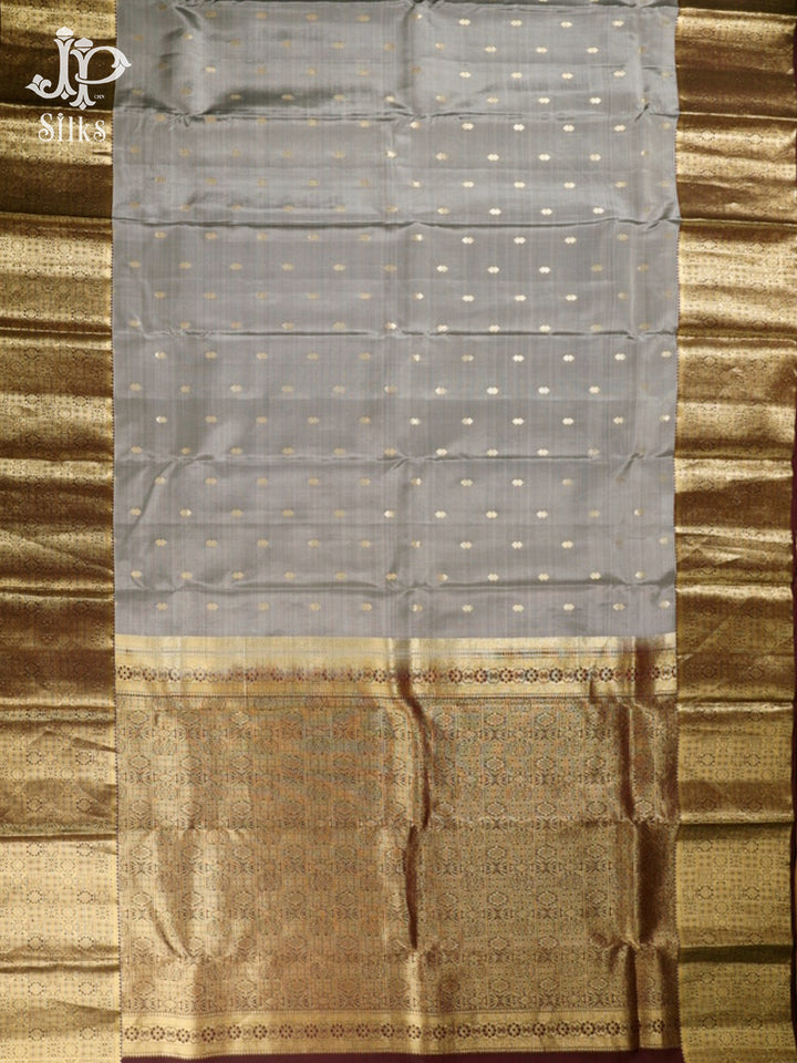 Grey & Maroon Pure Silk Mixed Saree - G328 - view4