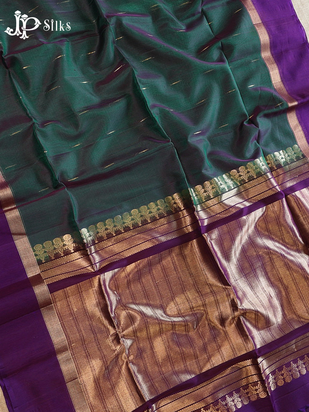 Deep Bottle Green And Deep Violet Kora Cotton Saree - G908