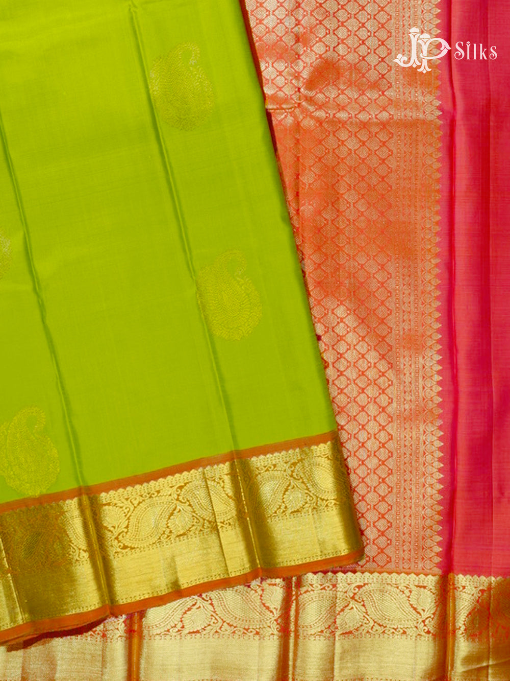 Light Green & Reddish Pink Kanchipuram Silk Saree - A1119-view2