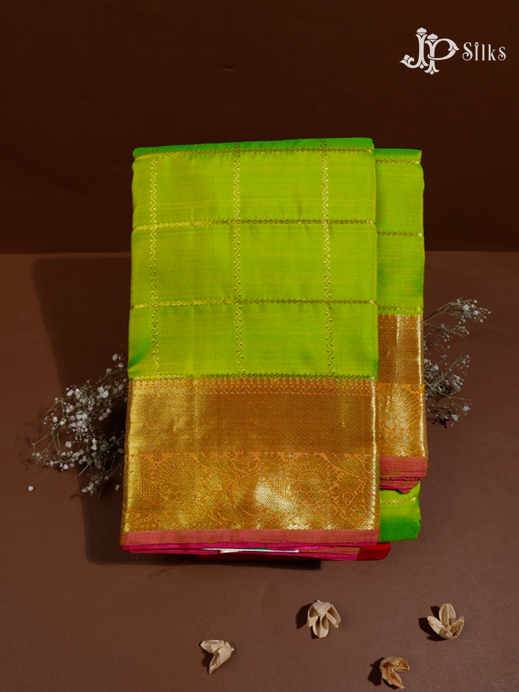 Parrot Green & Rani Pink Kanchipuram Silk Saree - A3287-view1