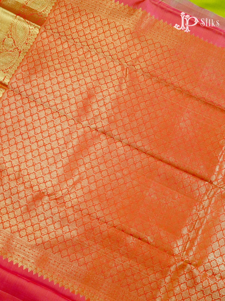 Light Green & Reddish Pink Kanchipuram Silk Saree - A1119-view6