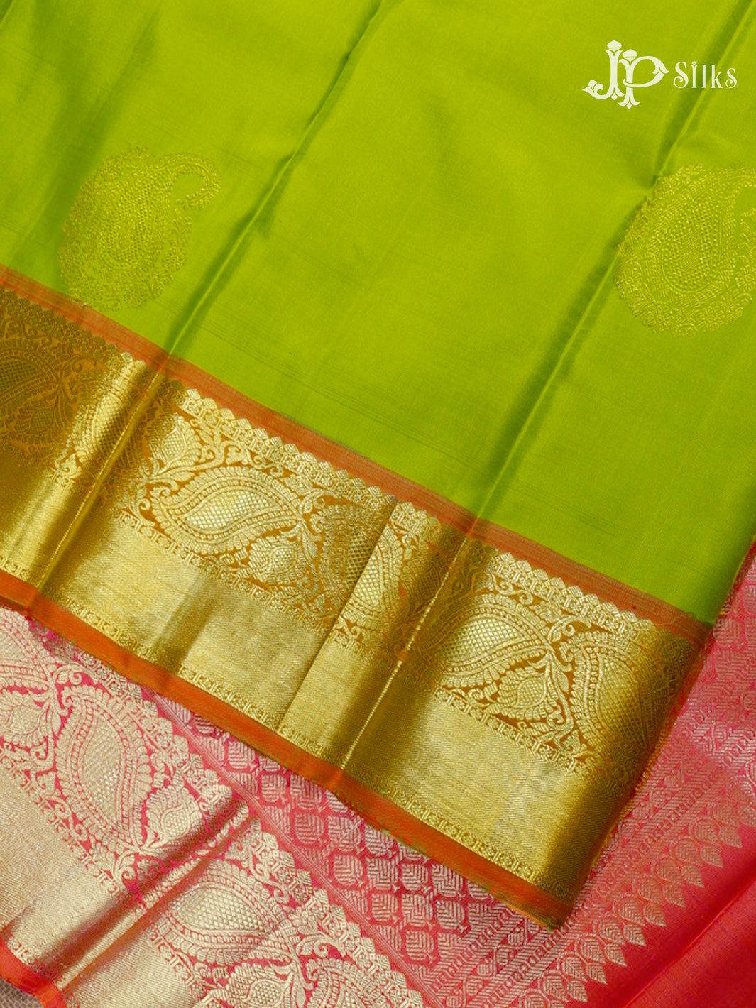 Light Green & Reddish Pink Kanchipuram Silk Saree - A1119-view4