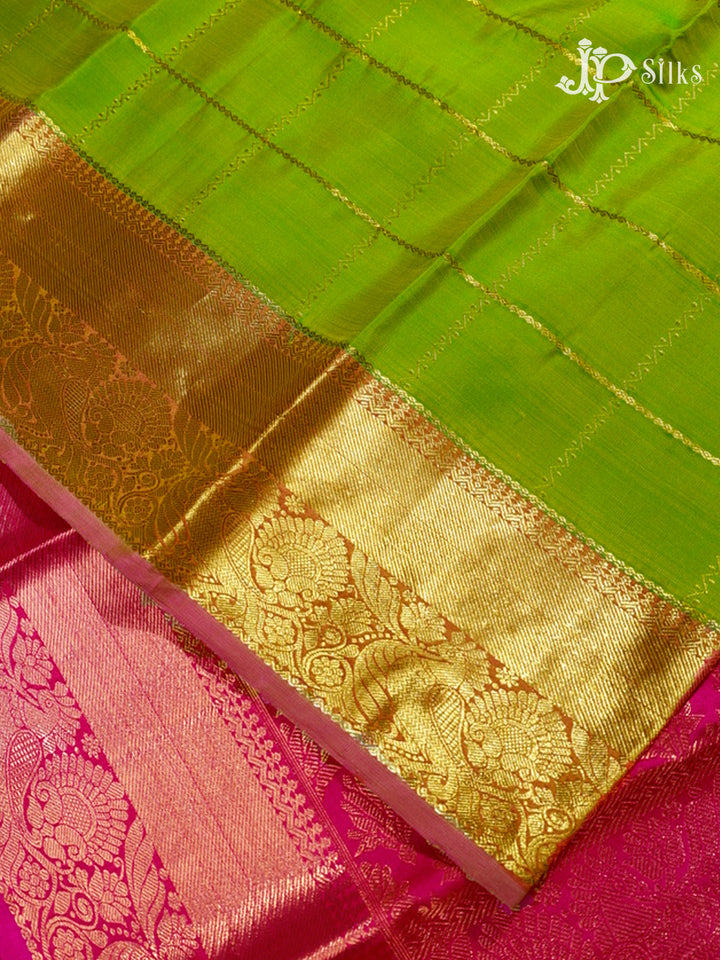 Parrot Green & Rani Pink Kanchipuram Silk Saree - A3287-view4