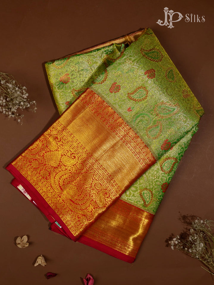 Light Green & Red Kanchipuram Silk Saree - D1027-view1