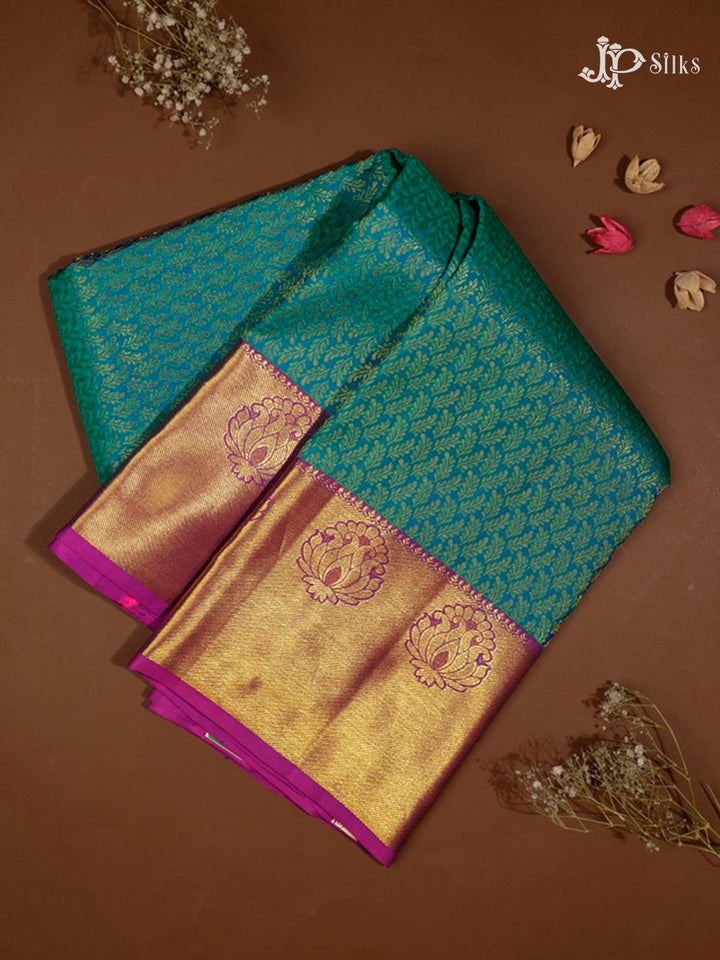 Peacock Green & Purple Kanchipuram Silk Saree - D7925-view1