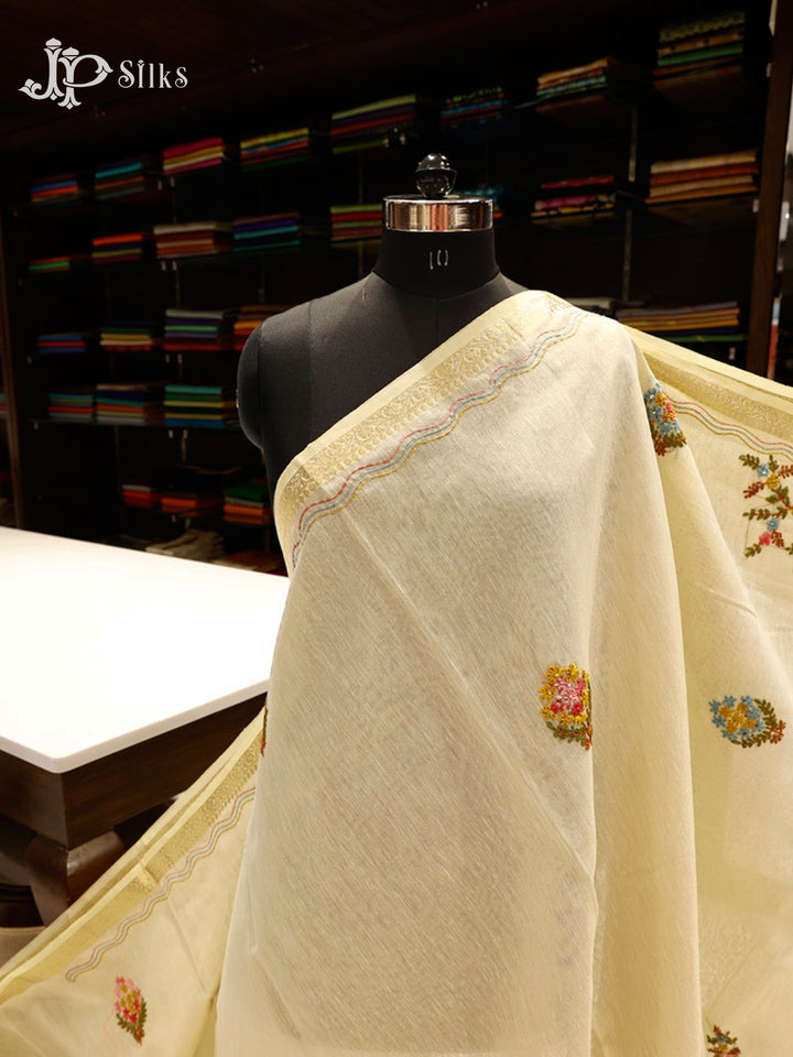 Off-White Linen Tissue Saree - G603-view1