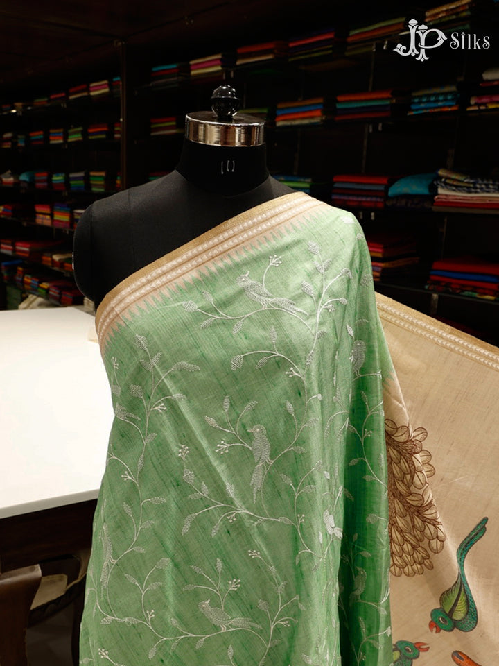 Pastel Green & Beige Semi Tussar Silk Saree - G605