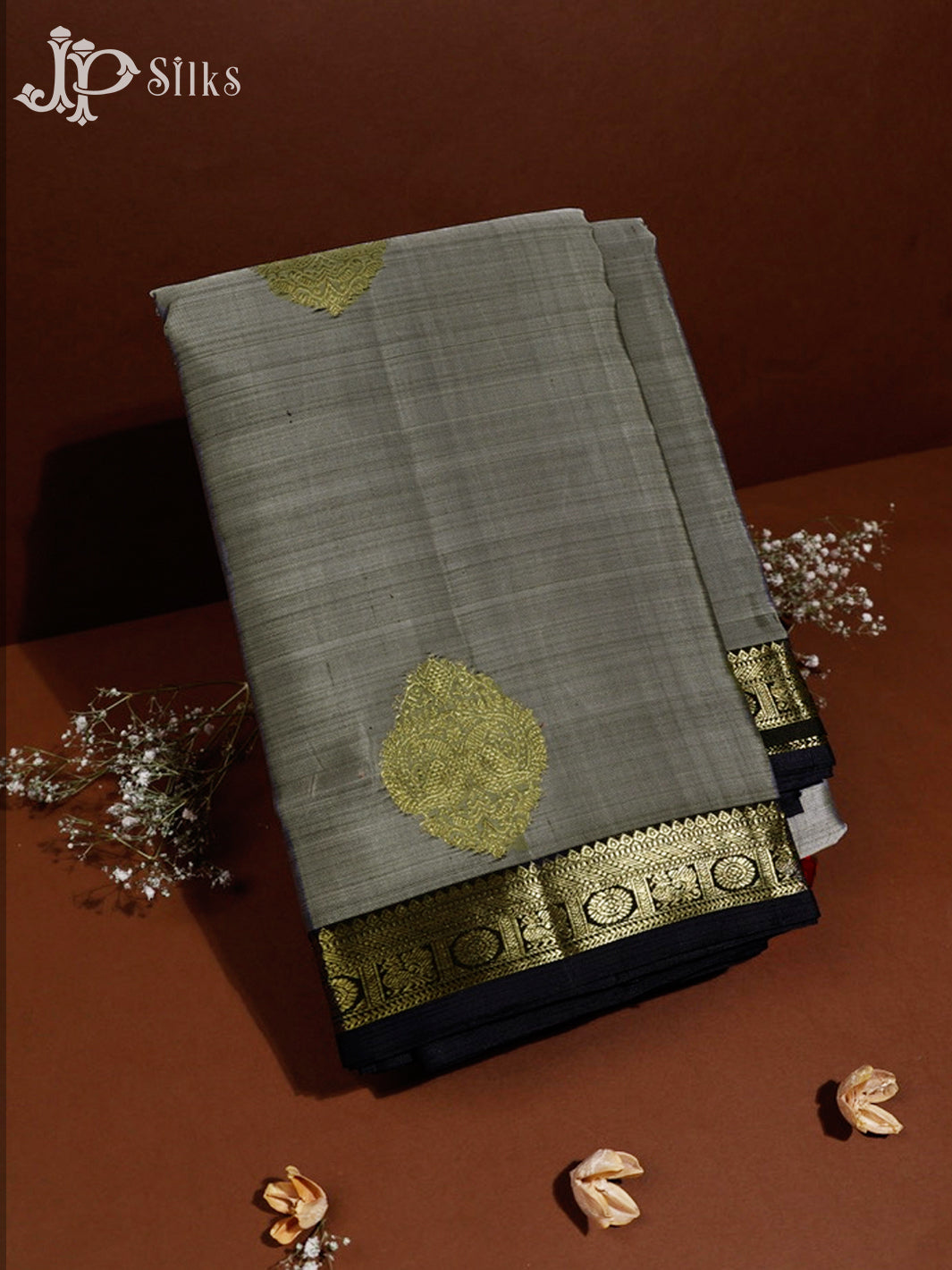 Grey & Black Kanchipuram Silk Saree - F3628-view1