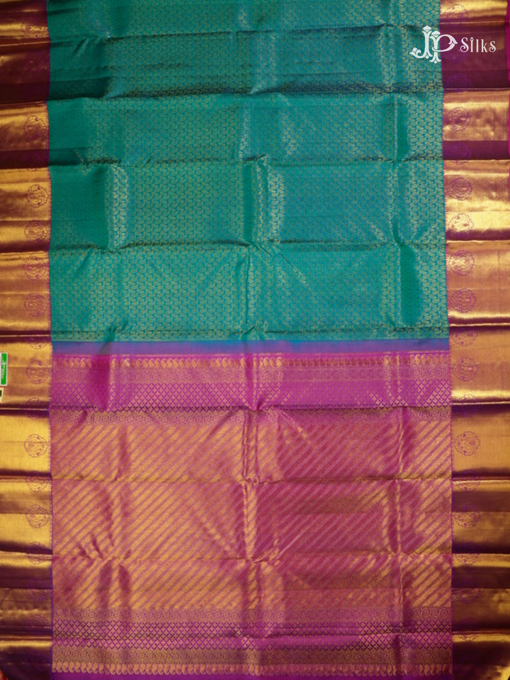 Peacock Green & Purple Kanchipuram Silk Saree - D7925-view6