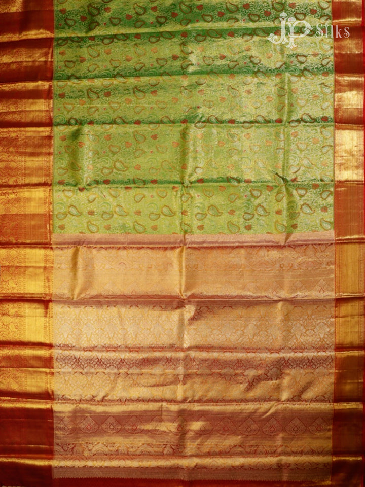 Light Green & Red Kanchipuram Silk Saree - D1027-view7