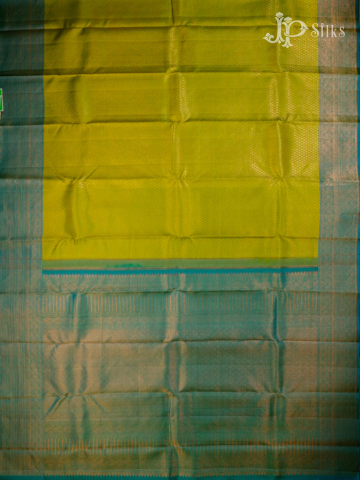 Leaf Green & Turquoise Blue Kanchipuram Silk Saree - E2482-view6