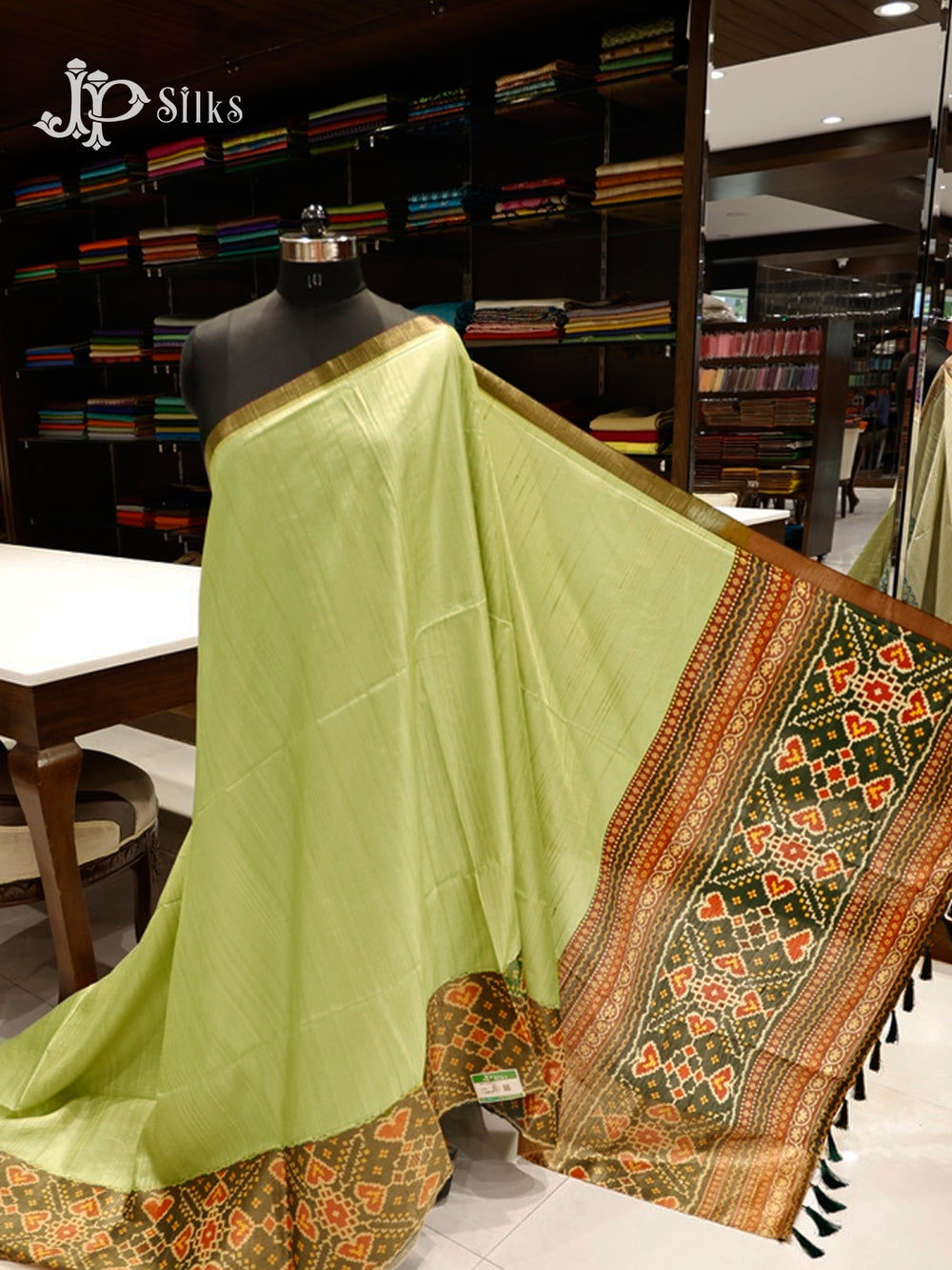 Light & Dark Green Semi Tussar Saree - E1249-view2