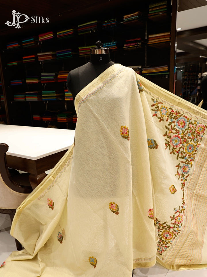 Off-White Linen Tissue Saree - G603-view2