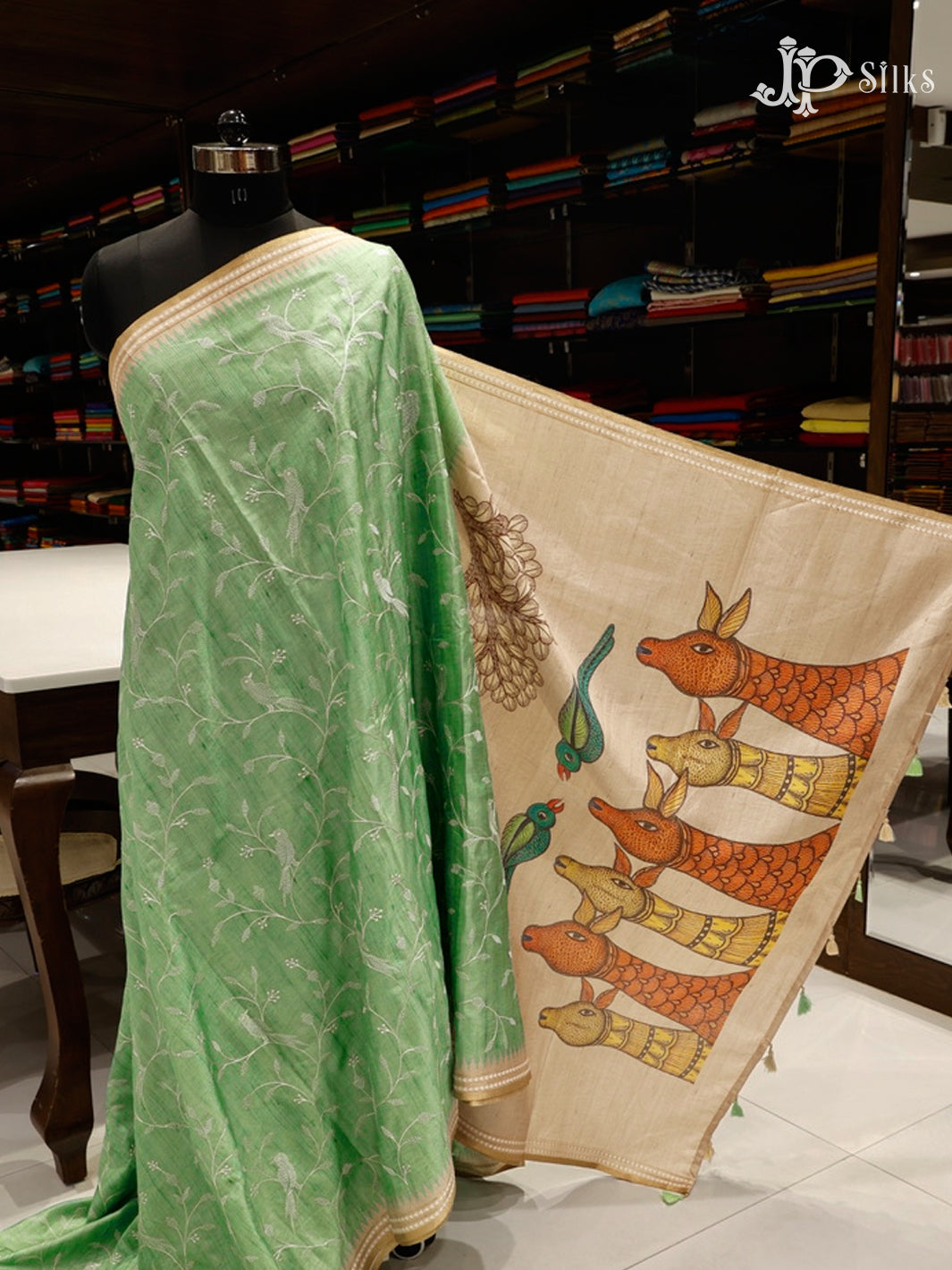 Pastel Green & Beige Semi Tussar Silk Saree - G605