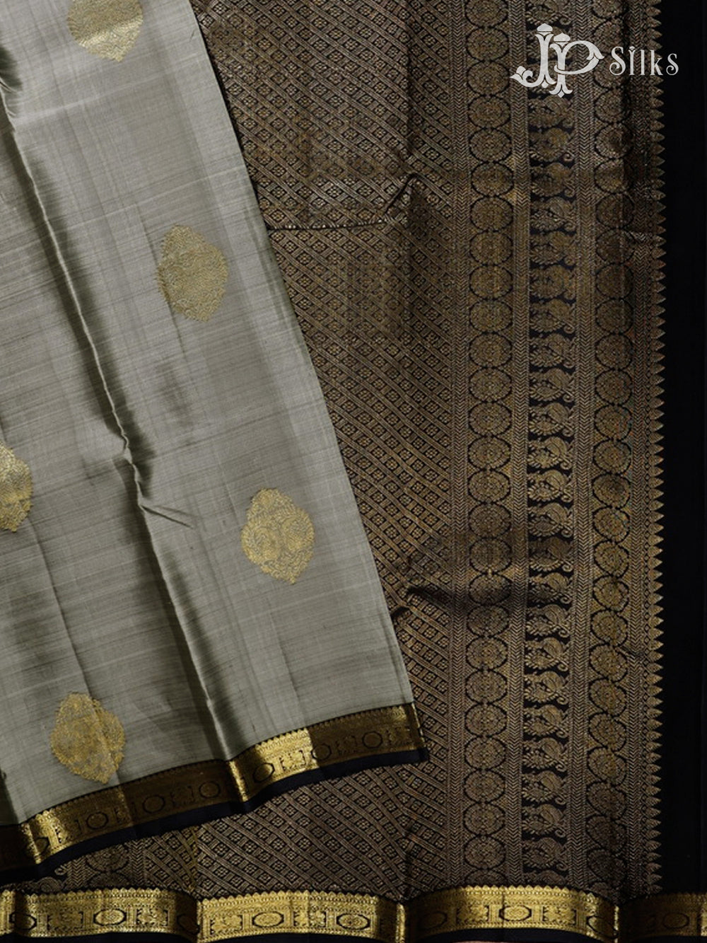 Grey & Black Kanchipuram Silk Saree - F3628-view2
