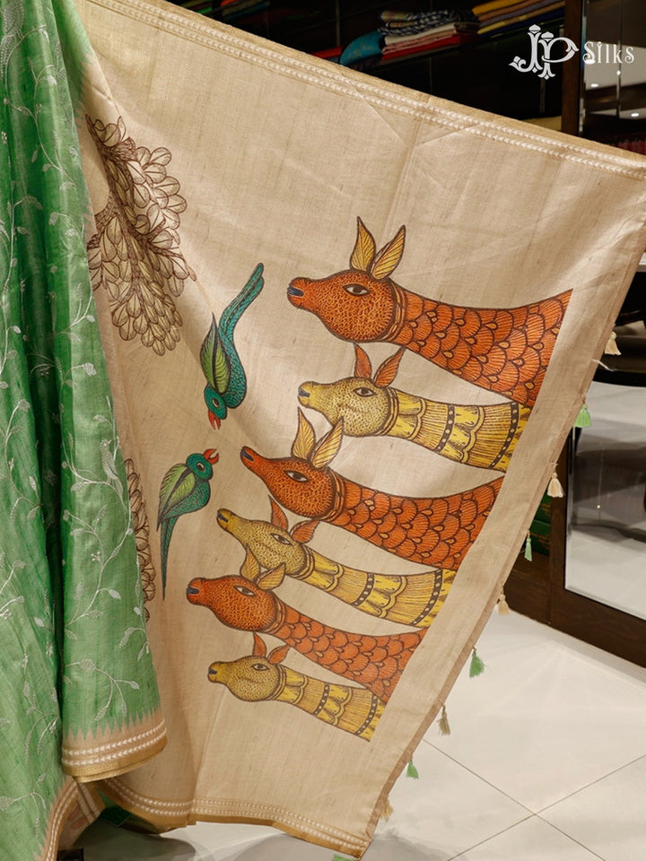 Pastel Green & Beige Semi Tussar Silk Saree - G605