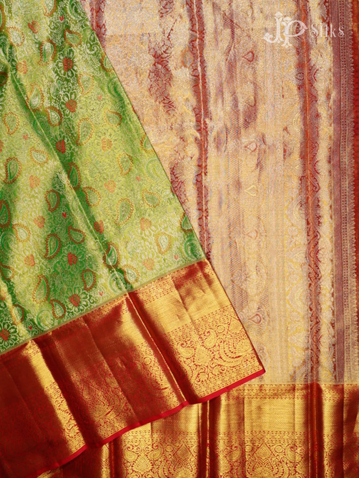 Light Green & Red Kanchipuram Silk Saree - D1027-view6